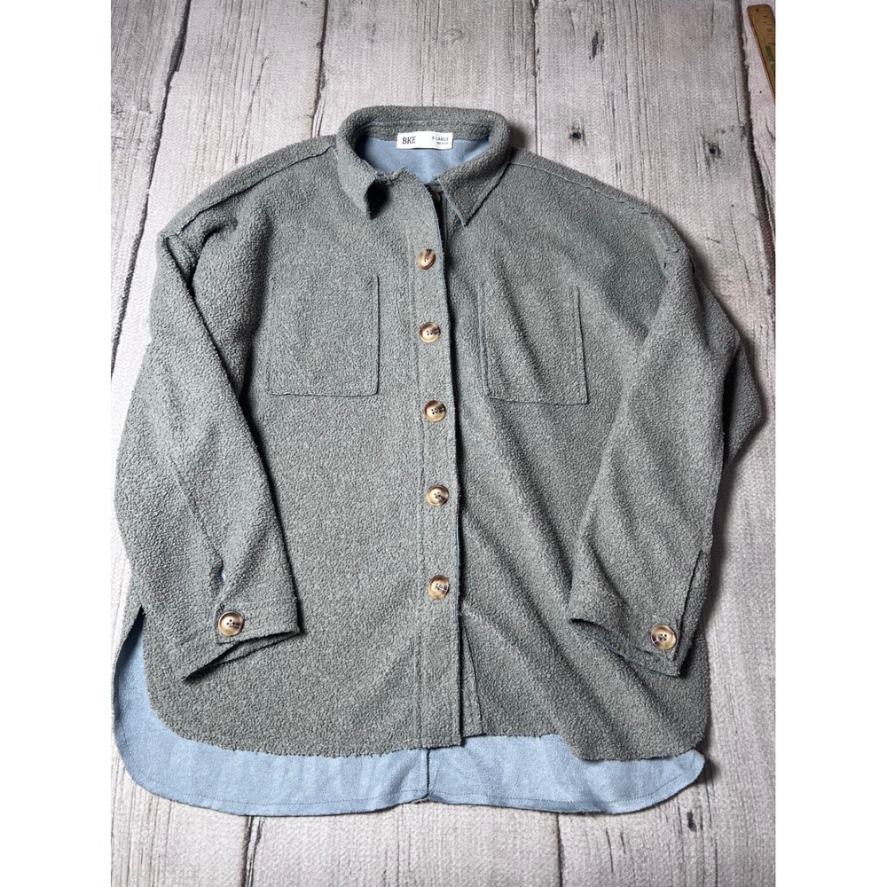 BKE Womens XL Gray‎ Sherpa Faux Suede Shacket Button Front